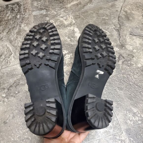 Ugg Hazel Waterproof Block Heel Black Suede Leather Chelsea Ankle Boots Bootie - Picture 7 of 10